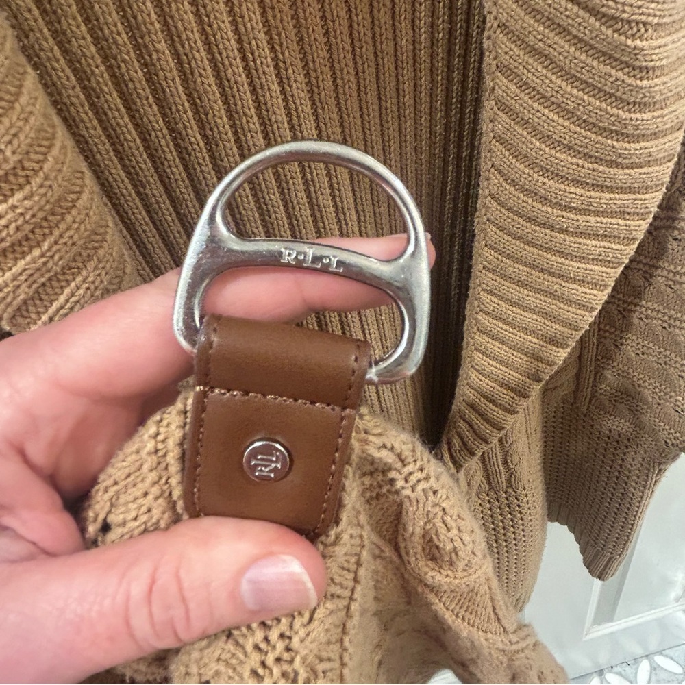 Lauren Ralph Lauren Tan Surplice Cable Knit Sweater Vest Buckle XXL - Picture 10 of 13